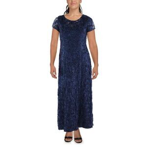Alex Evenings Navy Blue Short-Sleeve Sequin Gown